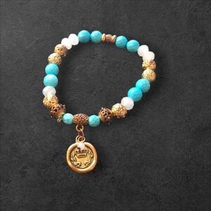 Turquoise and Gold Wealth Beaded Bracelet with Charm